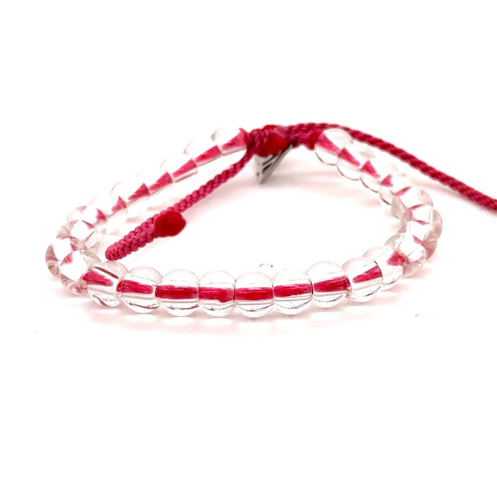 4ocean Pink Beaded Bracelet Clear Recycled Glass Adjustable Wave Charm Accessory